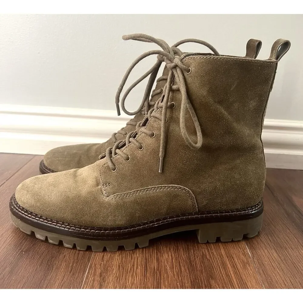 VINCE Cabria Moss Green Suede Lace-Up Lug Ankle Boots Shoes - Picture 4 of 12